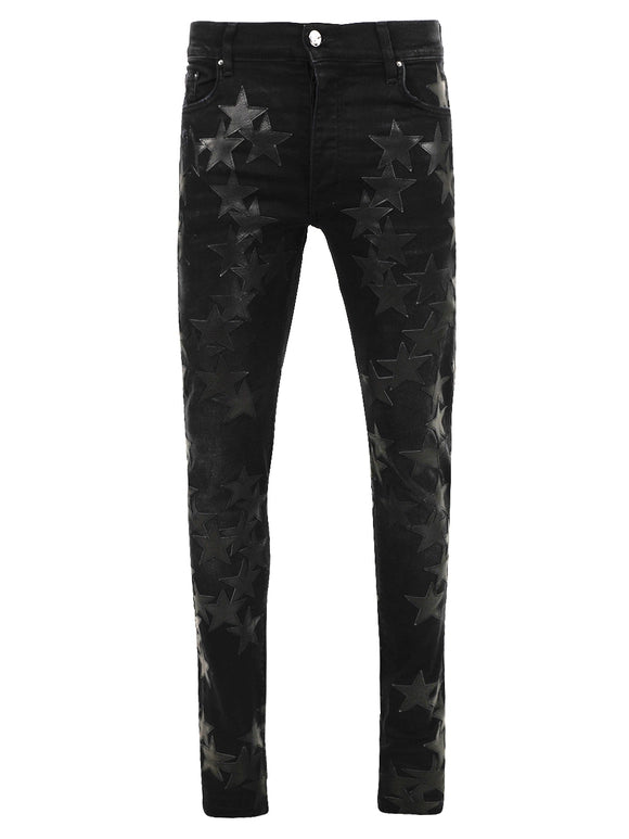 Amiri chemist leather star aged jeans